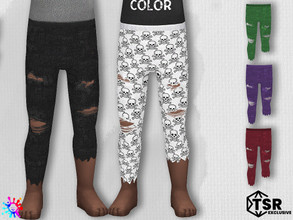 Sims 4 — Toddler Ripped Leggings by Pelineldis — Five cool ripped leggings in differnet colours and skull print.
