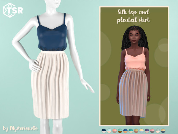Sims 4 — Silk top and pleated skirt by MysteriousOo — Silk top and pleated skirt in 12 colors