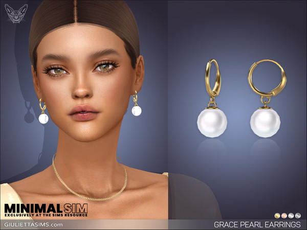 Sims 4 — MinimalSim - Grace Pearl Earrings by feyona — Grace Pearl Earrings come in 4 colors of metal: yellow gold, white