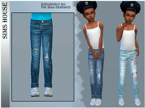 Sims 4 — CHILDREN'S JEANS by Sims_House — CHILDREN'S JEANS 9 options. Children's jeans are simple and embroidered The