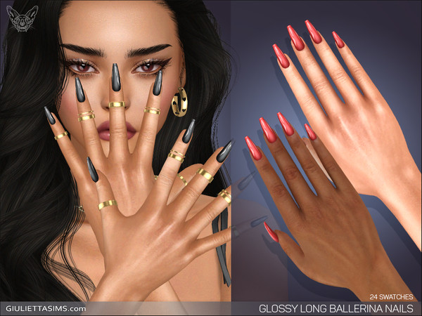 Sims 4 — Glossy Long Ballerina Nails by feyona — Glossy Long Ballerina Nails come with 24 swatches. * Fingernail category