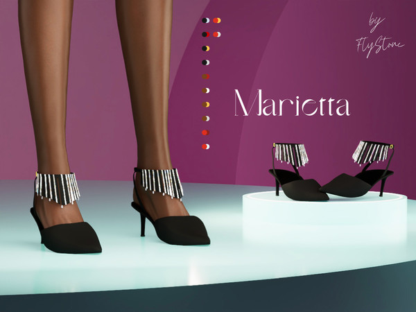 Sims 4 — Marietta - shiny heels with diamonds by FlyStone — An elegant shoes on heels made from satin velvet and