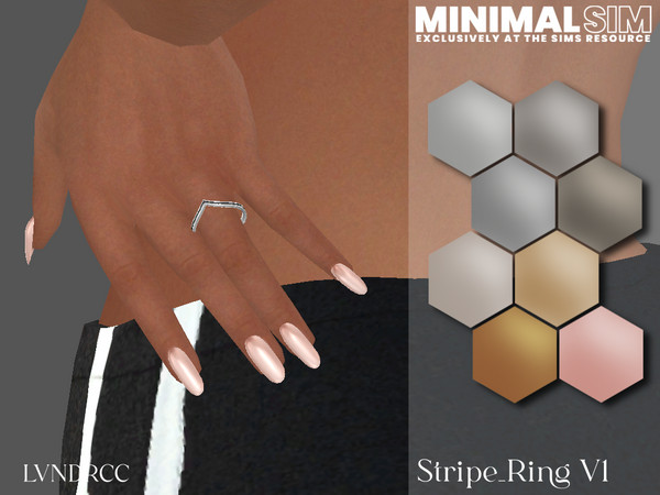 Sims 4 — MinimalSim Stripe_Ring set by LVNDRCC — Artisan band rings with black stripe detail in silver, titanium,