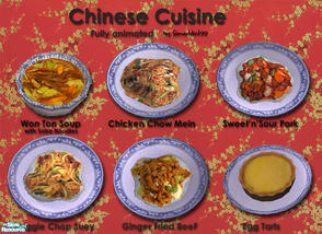 Sims 2 — Chinese Cuisine by Simaddict99 — Delicious Chinese meals, complete with soup and dessert. Consists of: Won Ton