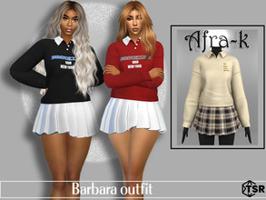 Sims 4 — Barbara outfit by akaysims — Preppy girl shirt and pleated skirt outfit. Comes in 20 swatches.