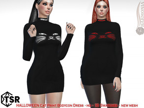 Sims 4 — HALLOWEEN Cat Print Bodycon Dress by Harmonia — New Mesh All Lods 10 Swatches HQ Please do not use my textures.