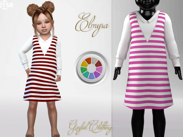 Sims 4 — Elmyra - Cute striped dress on a white shirt by Garfiel — A cute striped toddler dress over a white shirt.