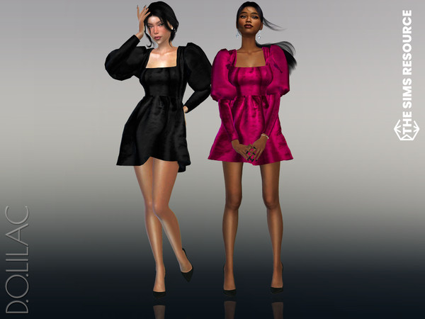 Sims 4 — Puff Sleeve Mini Dress DO585 by DOLilac — Custom thumbnail New Mesh 5 Colors Adult-Elder-Teen-Young Adult For