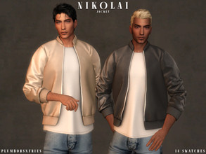 Sims 4 — NIKOLAI | jacket by Plumbobs_n_Fries — Leather Bomber Jacket, Over White T-Shirt New Mesh HQ Texture Male | Teen