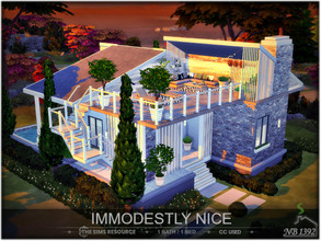 Sims 4 — Immodestly Nice (CC only TSR) by nobody13922 — A small one-story house with a roof terrace. Bright, cozy, warm,