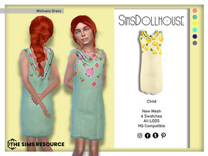 Sims 4 — Michaela Dress by SimsDollhouse — Patterned short dress with a low back and a scalloped bottom for Sims 4 kids.