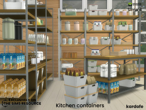 Sims 4 — Kitchen containers by kardofe — Decorations to recreate a pantry, with a shelf and different containers.