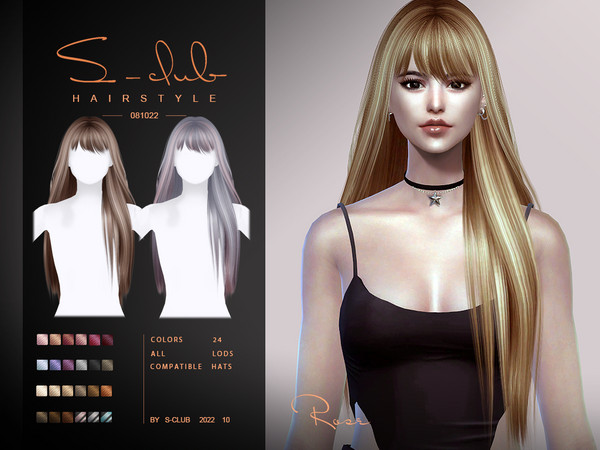Sims 4 — Long straight shine hair with bangs(Rose081022)by S-CLUB by S-Club — Long straight shine hair with bangs with 24