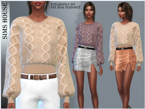 Sims 4 — WOMEN'S SWEATER WIDE SLEEVE by Sims_House — WOMEN'S SWEATER WIDE SLEEVE 8 options. Women's openwork sweater with