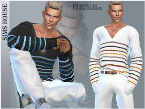 Sims 4 — MEN'S STRIPED SWEATER by Sims_House — MEN'S STRIPED SWEATER 6 options. Men's striped knitted sweater for The