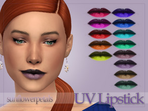 Sims 4 — UV Lipstick by SunflowerPetalsCC — A Half dark, half colorful lipstick reminiscent of UV paint. Comes in 13