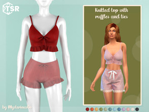 Sims 4 — Knitted top with ruffles and ties by MysteriousOo — Knitted top with ruffles and ties in 12 colors