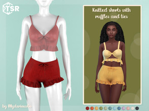 Sims 4 — Knitted shorts with ruffles and ties by MysteriousOo — Knitted shorts with ruffles and ties in 12 colors