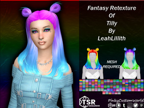 Sims 4 — Fantasy Retexture of Tilly hair by LeahLillith by PinkyCustomWorld — Medium long alpha hairstyle with cute buns,