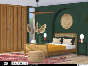 Sims 4 — Raphus Bedroom by wondymoon — Vienna straw detailed double bed accompanied by metal bedside table, arch