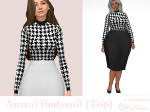 Sims 4 — Amani Bodysuit (Top) by Dissia — Long sleeves turtleneck black and white plaid bodysuit Available in 4 swatches