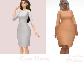 Sims 4 — Cora Dress by Dissia — Midi dress in many colors Available in 48 swatches