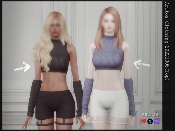 Sims 4 — FIXED - Top with cuff / 20221005(Top) by Arltos — 12 colors. HQ compatible. =========UPDATE NOTES============