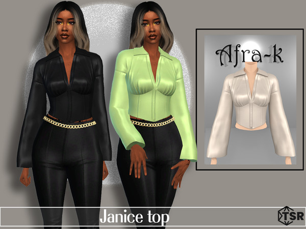 Sims 4 — Janice top by akaysims — Silk corset flair sleeves top. Comes in 10 colors.