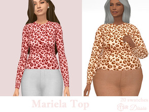 Sims 4 — Mariela Top by Dissia — Long sleeves cheetah print top Available in 20 swatches