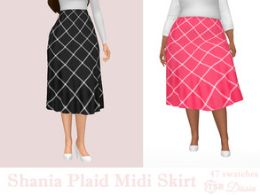 Sims 4 — Shania Plaid Midi Skirt by Dissia — High waist plaid midi skirt Available in 47 swatches