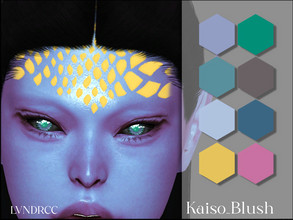 Sims 4 — Kaiso_Blush by LVNDRCC — Modern, graphic blush for forehead area. In shades of blue, gray, green, yellow and