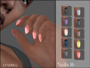 Sims 4 — Nails_16 by LVNDRCC — Short oval manicure with shiny finish, in red, grey, blue, brown, purple, green and black.