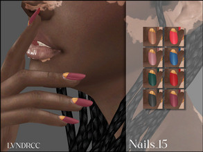 Sims 4 — Nails_15 by LVNDRCC — Oval elegant manicure with gold, shiny detail on satin matte base in variety of red,