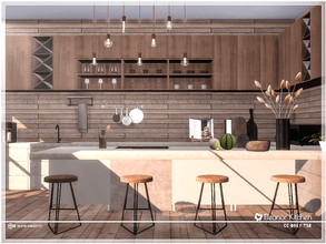Sims 4 — Eleanor Kitchen CC only TSR by Moniamay72 — A beautiful wood accent Kitchen.The room is made of medium walls.