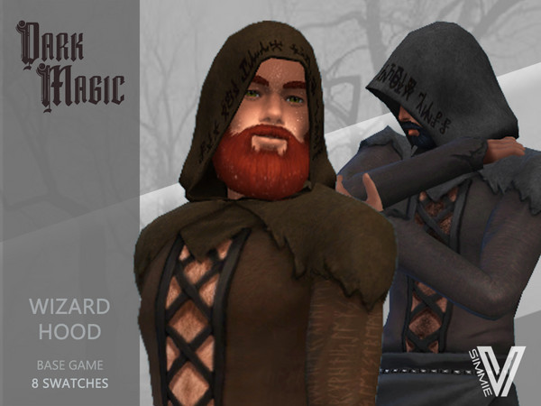Sims 4 — Dark Magic Wizard Hood by SimmieV — No wizard robe is complete without a hood. These eight options are
