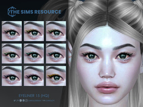 Sims 4 — Eyeliner 15 (HQ) by Caroll912 — A 9-swatch black eyeliner with glitters in shades of yellow, green, blue, pink,