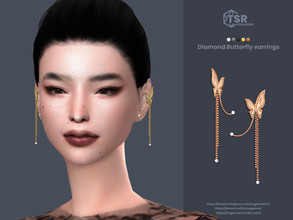 Sims 4 — Diamond Butterfly earrings by sugar_owl — Butterfly earrings with diamonds and pearls for male and female sims.