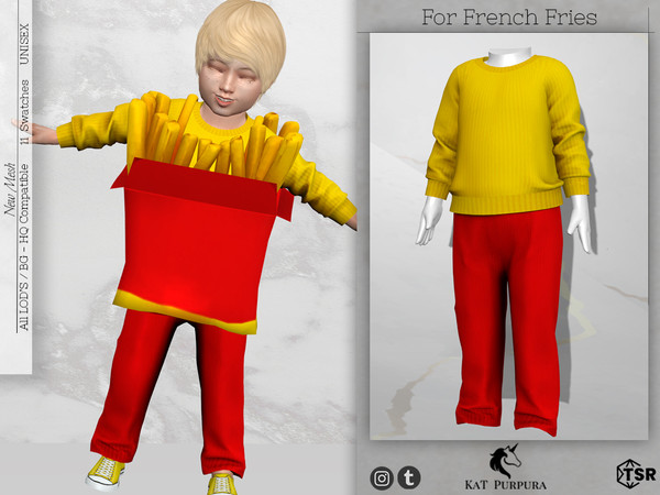 Sims 4 — For French Fries by KaTPurpura — A yellow sweater with a pair of pants? YES, long pants with a rolled-up sleeved