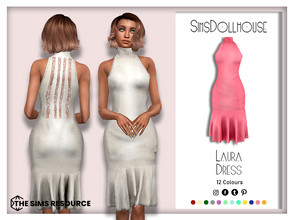 Sims 4 — Laura Dress by SimsDollhouse — Short cotton dress with a high neck and lace back for Sims 4 teens to elders in