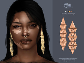 Sims 4 — Luxury earrings by sugar_owl — Geometric metal earrings for female sims. 5 swatches: gold, silver, bronze. Teen