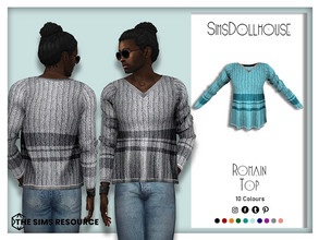 Sims 4 — Romain Top by SimsDollhouse — Long sleeve knitted sweater top with stripes for men and women in 10 different