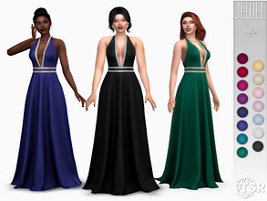 Sims 4 — Jewel Gown by Sifix2 — A low-cut halter gown with sequin trims. Comes in 15 colors for teen, young adult and