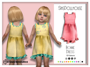 Sims 4 — Bonnie Dress by SimsDollhouse — Cotton dress with ruffles and flower embroidery on the front for Sims 4