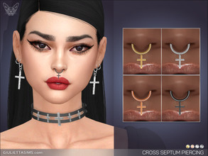 Sims 4 — Cross Septum Nose Piercing by feyona — Cross Septum Nose Piercing comes in 4 colors: yellow, white, rose and