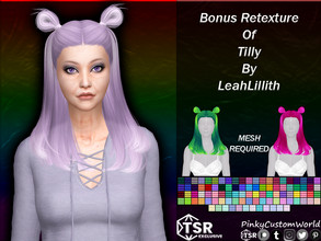 Sims 4 — Bonus Retexture of Tilly hair by LeahLillith by PinkyCustomWorld — Medium long alpha hairstyle with cute buns,