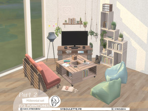 Sims 4 — Patreon Release - Millennial Living room (1/2: Furnitures) by Syboubou — This set contains livingroom items to