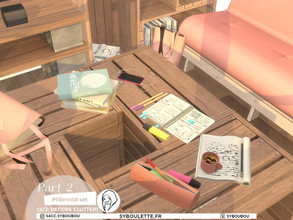 Sims 4 — Patreon Release - Millennial Living room (2/2: Clutter) by Syboubou — This set contains livingroom items to