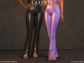 Sims 4 — CELESTE | pants by Plumbobs_n_Fries — Front Slit High Waisted Leather Pants New Mesh HQ Texture Female | Teen -