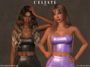 Sims 4 — CELESTE | top by Plumbobs_n_Fries — Crop Leather Tube Top New Mesh HQ Texture Female | Teen - Elders 16 Swatches