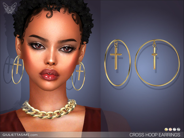 Sims 4 — Cross Hoop Earrings by feyona — Cross Hoop Earrings come in 4 colors of metal: yellow gold, white gold, rose
